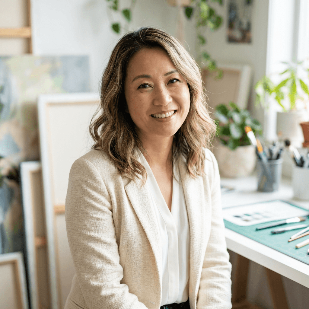 Female interior design enthusiast in her mid 40s, White, elegant and pleasant, refined style